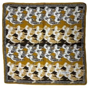 VTG Givenchy Mob Wife Silk Scarf France Brown Gold Bird Gull Design 30" Square